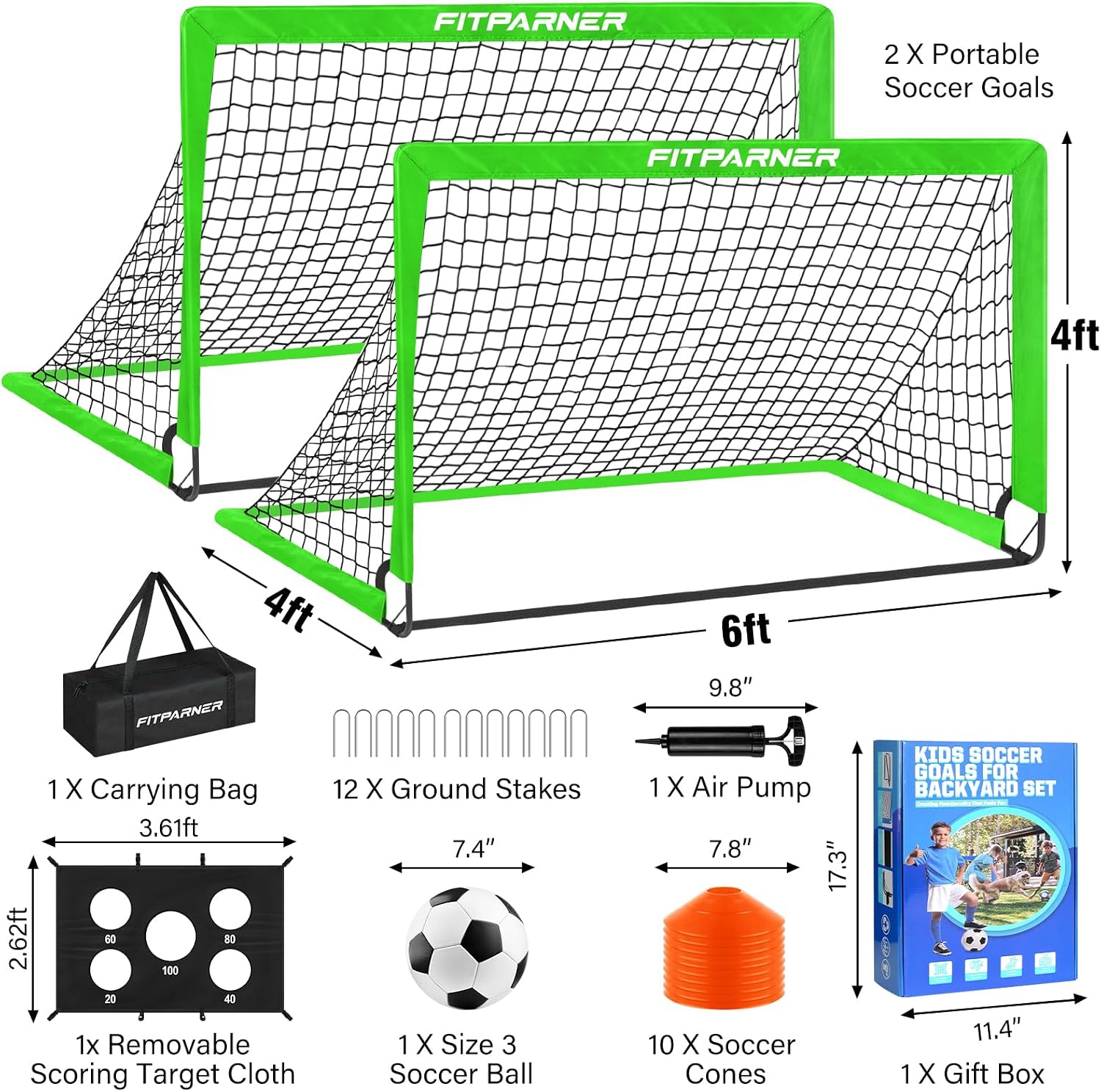 Soccer Goal,Backyard Soccer Goals for Kids 2 Pack,4x3/6x4 FT Portable Toddler Soccer Nets with Target,Ball &