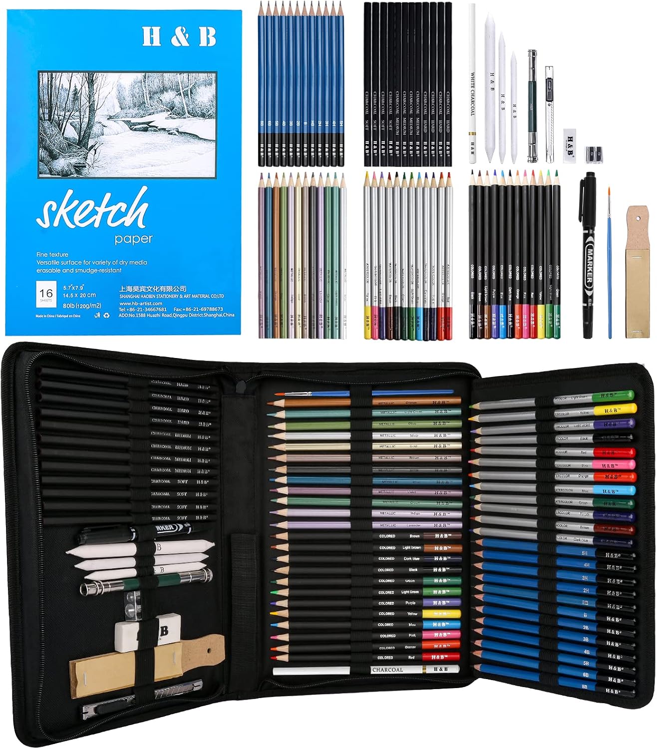 72PCS Drawing Supplies Sketching Set,Art Kit include Drawing & Colored Pencils for Adults Artists Kids.Pro Art Sketch