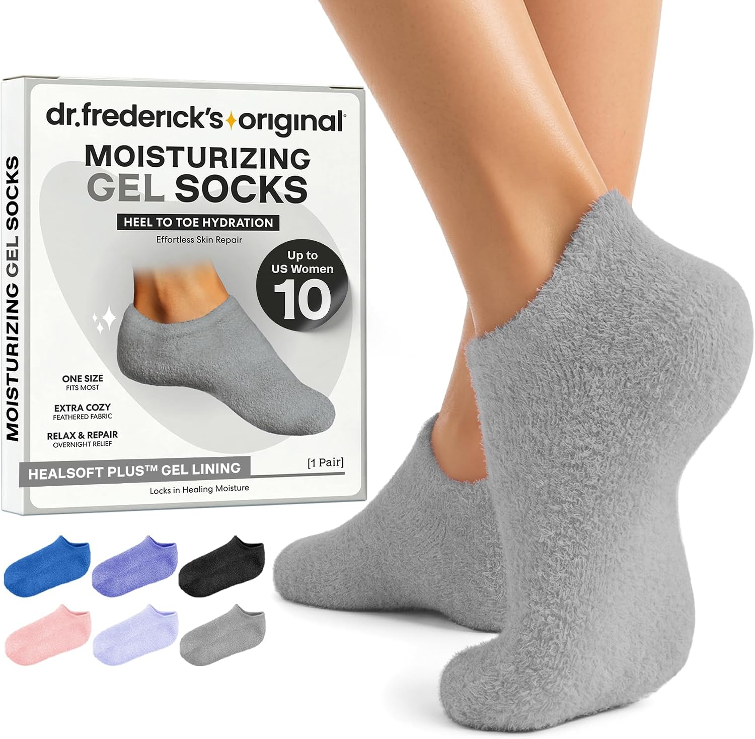 Moisturizing Gel Socks, Mellow Moon, 1 Pair | Full-Foot Gel Lining, Overnight Foot Care, Dry Feet and Cracked Heels