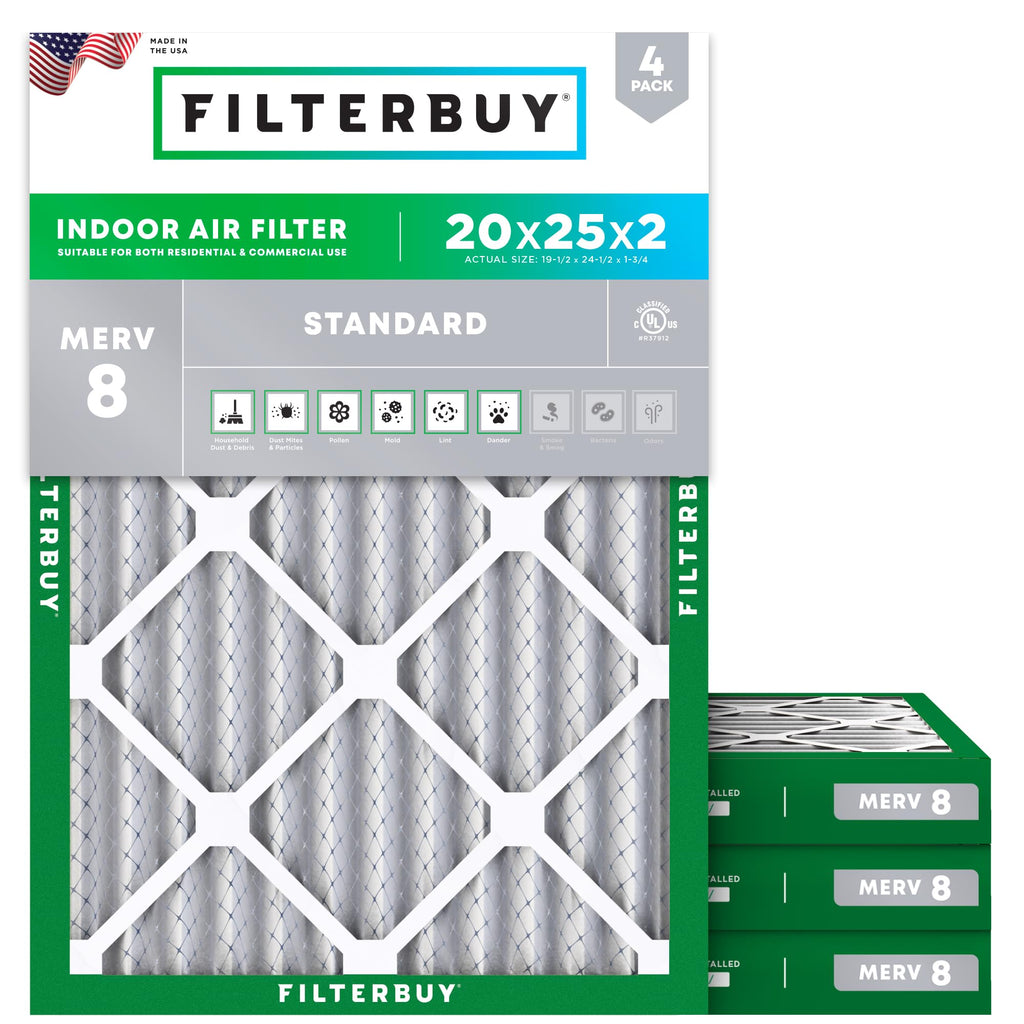 20x25x2 Air Filter MERV 8 Dust & Allergy Defense (4-Pack)