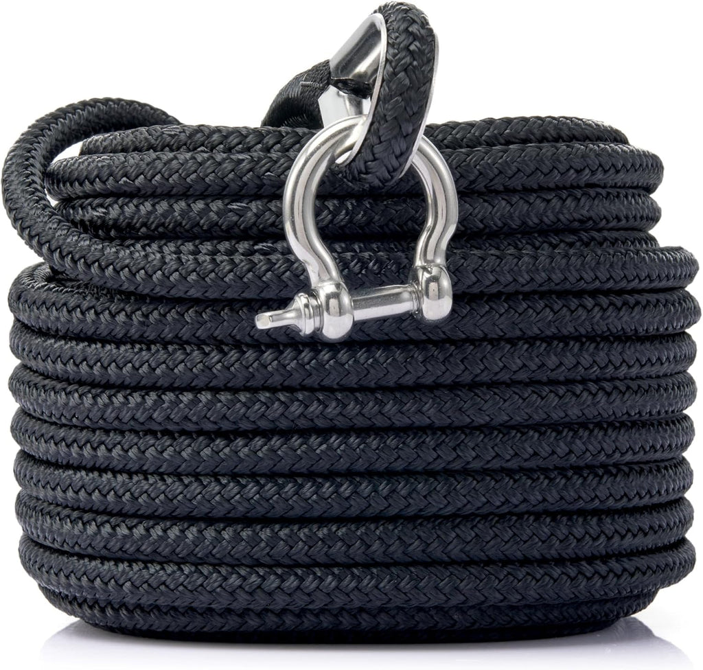 RainierSupplyCo Boat Anchor Rope - Double Braided Marine Rope Anchor Line - 50 ft x 1/4 Inch Nylon Boating Line with