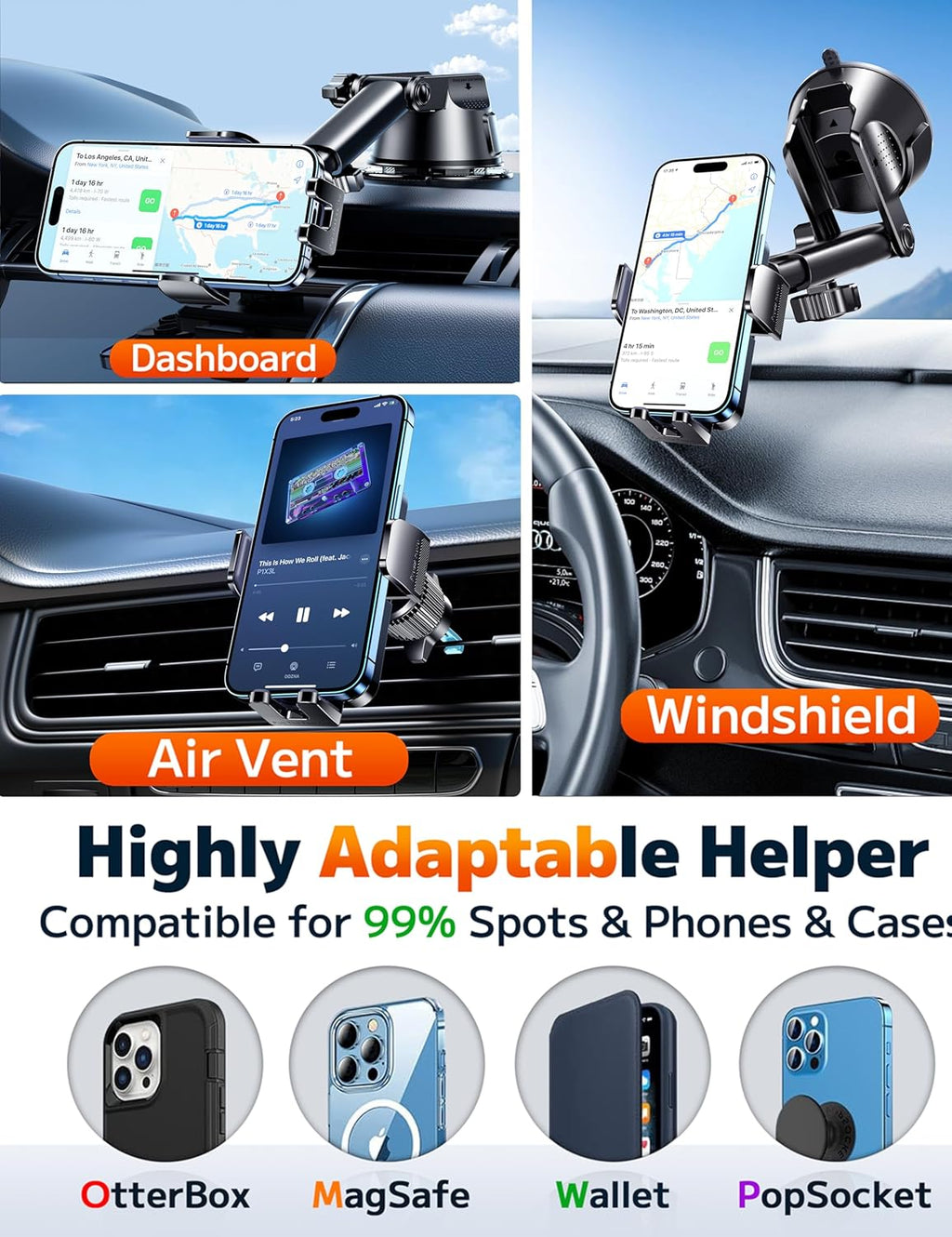 Dash Mounted Holders Phone Holders for Your Car Phone Mount for Car Windshield Dashboard Air Vent Universal Desk