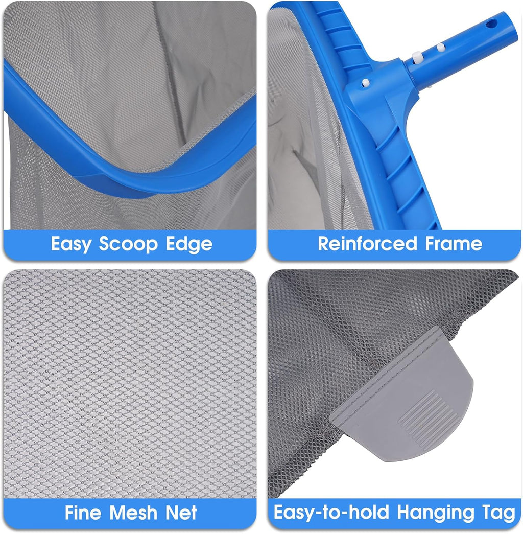 3-in-1 TidyMister Pool Cleaning Kit – Deep Grabber Pool Net, 17.5" Scrub Brush,Weighted Vacuum Head for Leaves, Algae