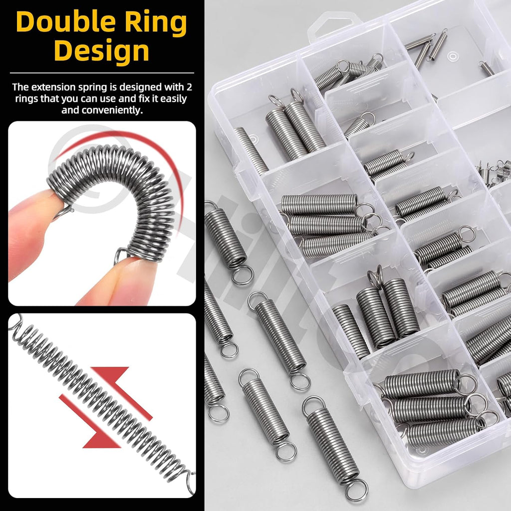 100Pcs 25Sizes Extension Spring Assortment Kit Extension Spring Stainless Steel Springs Assorted Size Small Springs