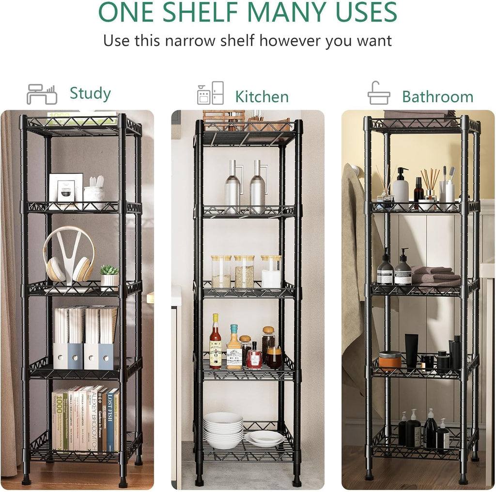 5 Tier Standing Shelving Metal Units, Adjustable Height Wire Shelf Display Rack for Laundry Bathroom Kitchen 11.8 W x