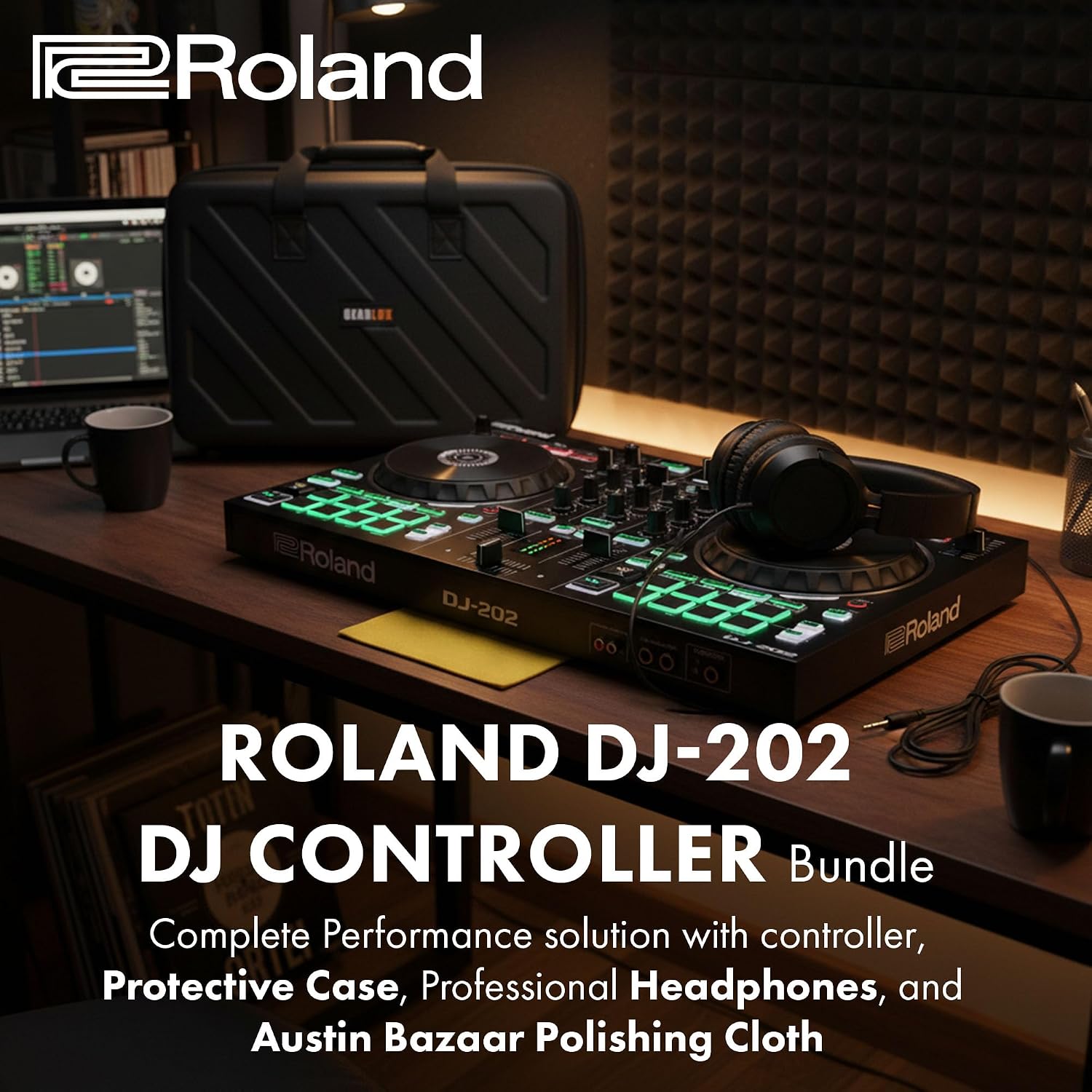 DJ-202 DJ Controller Bundle with Case, Headphones, and Austin Bazaar Polishing Cloth