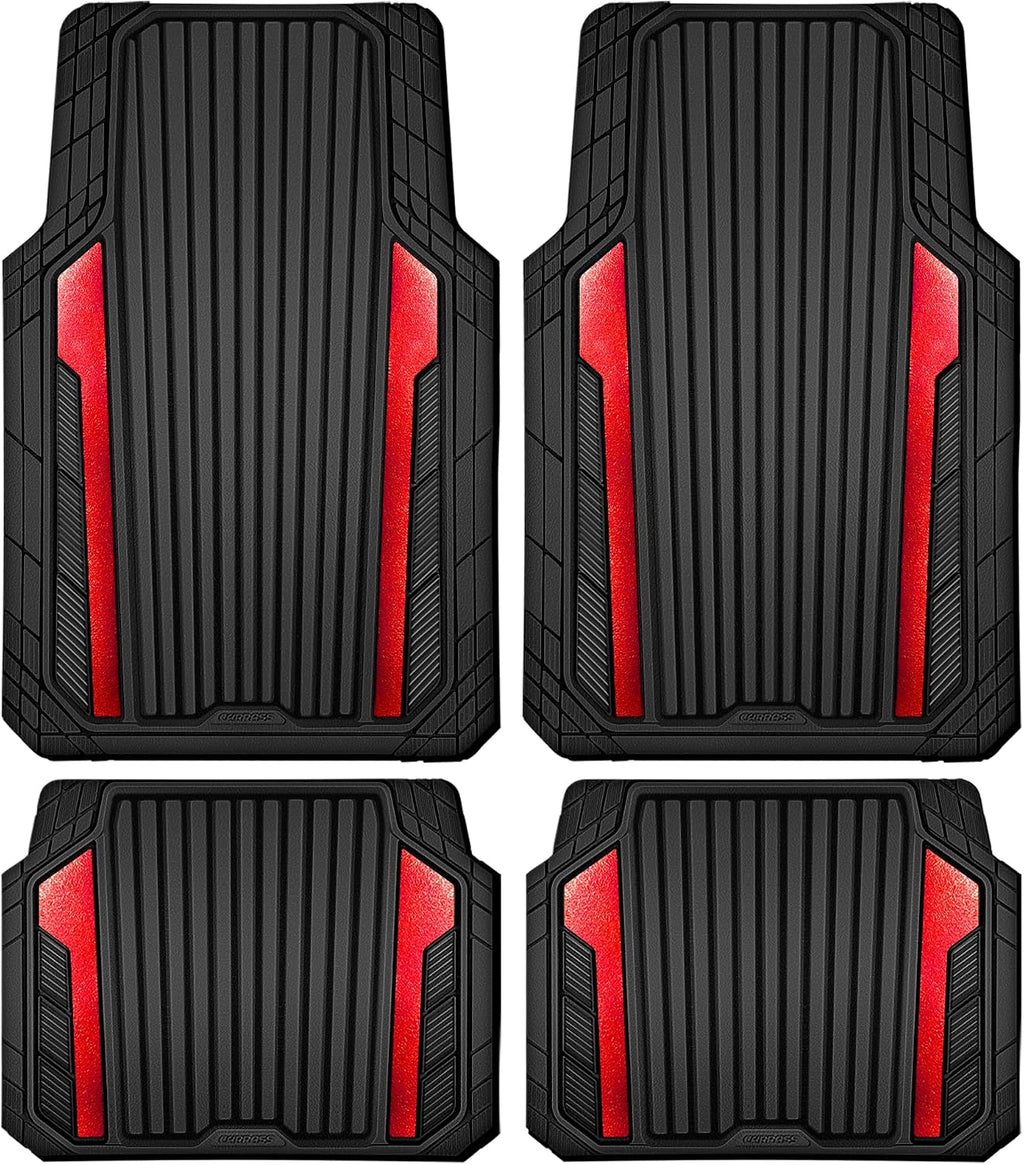 Heavy Duty Rubber Car Mats Metallic, Aluminum Film All Weather Floor Mats Waterproof Universal Trim to Fit Automotive