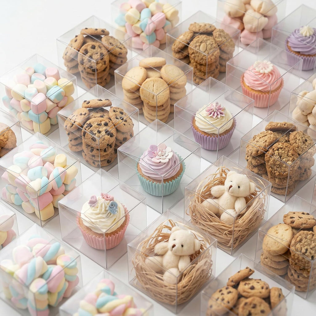 45 PCS Clear Favor Boxes, Large Transparent Plastic Cube Boxes