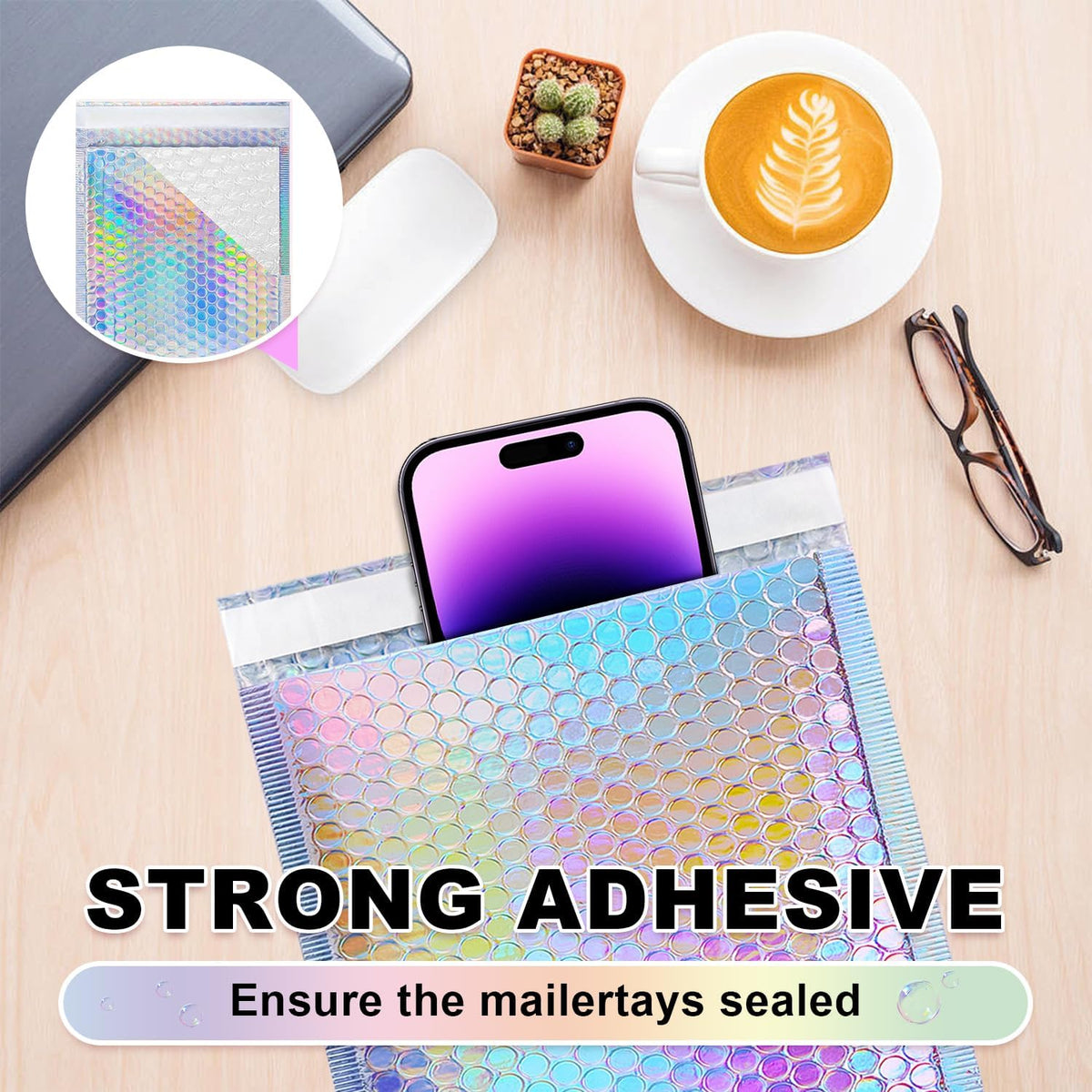 Holographic Bubble Mailers Shipping Bags, 50 Pack, 3 Sizes