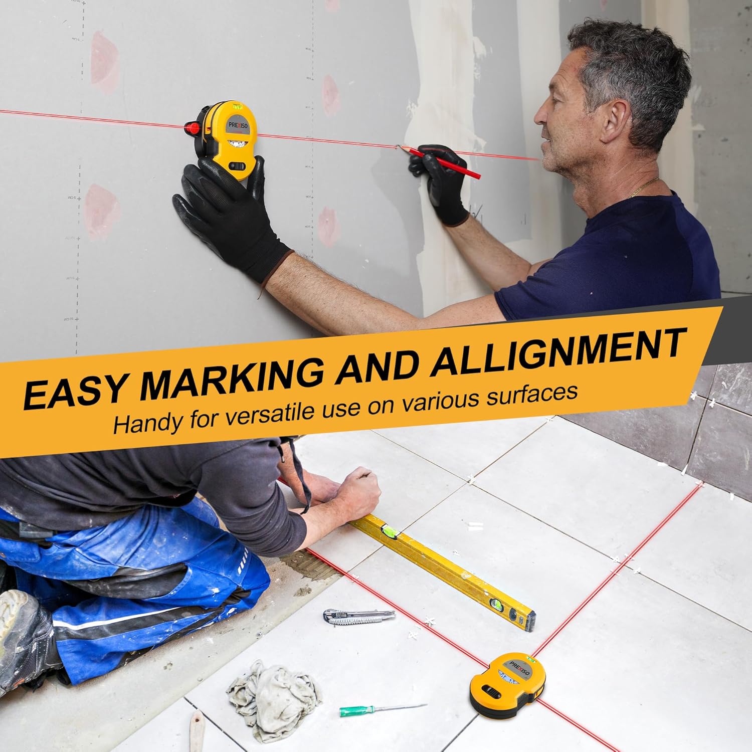 Multi Surface Laser Level LED Light Vial, 30Ft Horizontal & Vertical Line Laser with Wall Mount Base, 2 Pins, 10