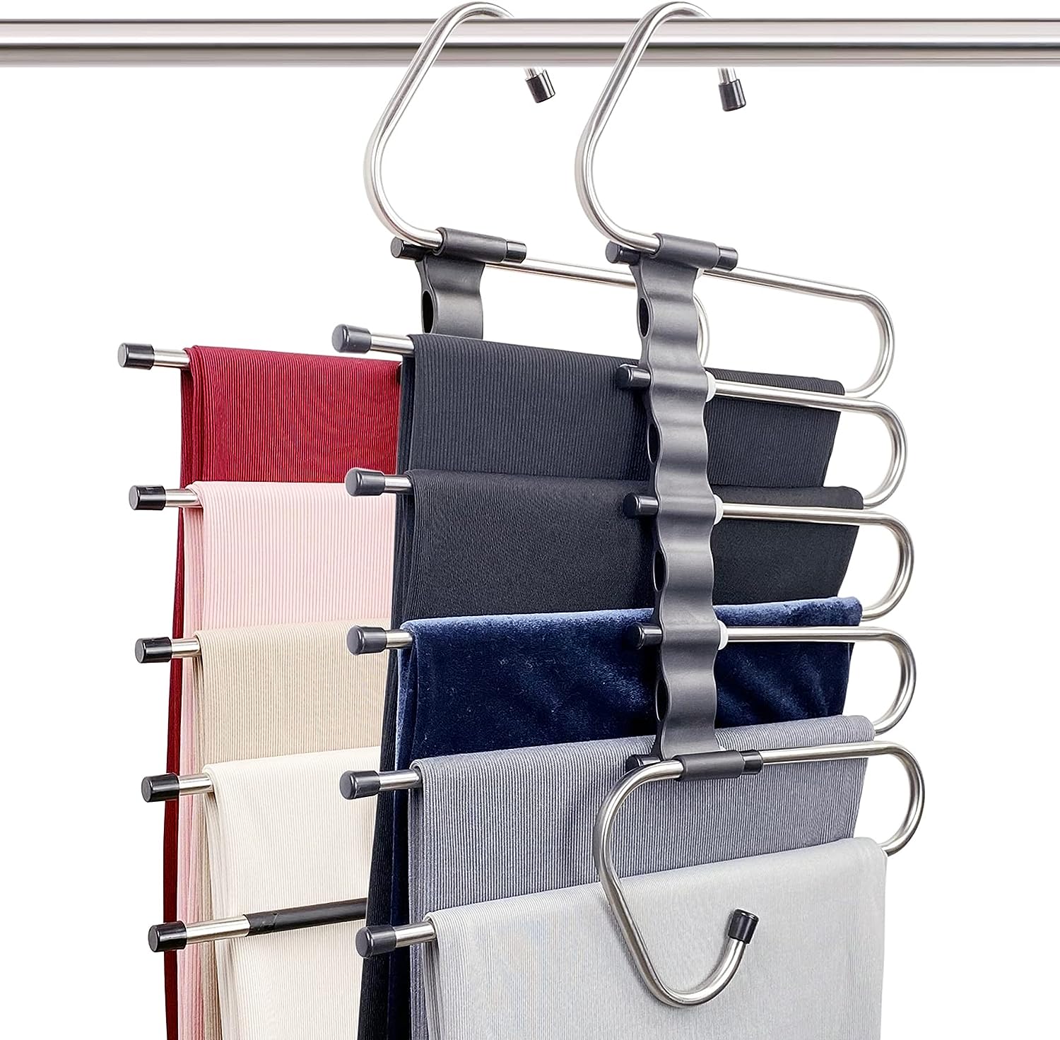 Magic Pants Hangers Space Saving - 2 Pack for Closet Multiple Layers Multifunctional Uses Rack Organizer for Trousers