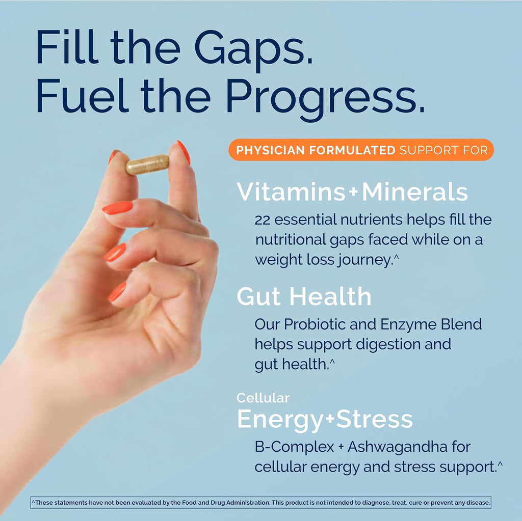 Advanced Multivitamin – Daily Essential Vitamins and Minerals + Probiotics for GLP-1 Support, Gut Health, Stress &
