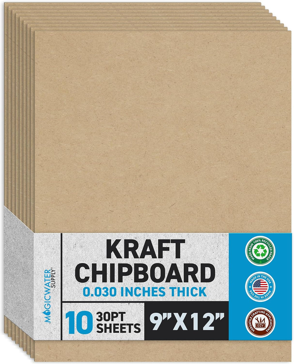 MagicWater Chipboard Sheet - 9x12 inch - 30 pt - 0.030" Thick - 10 Pack