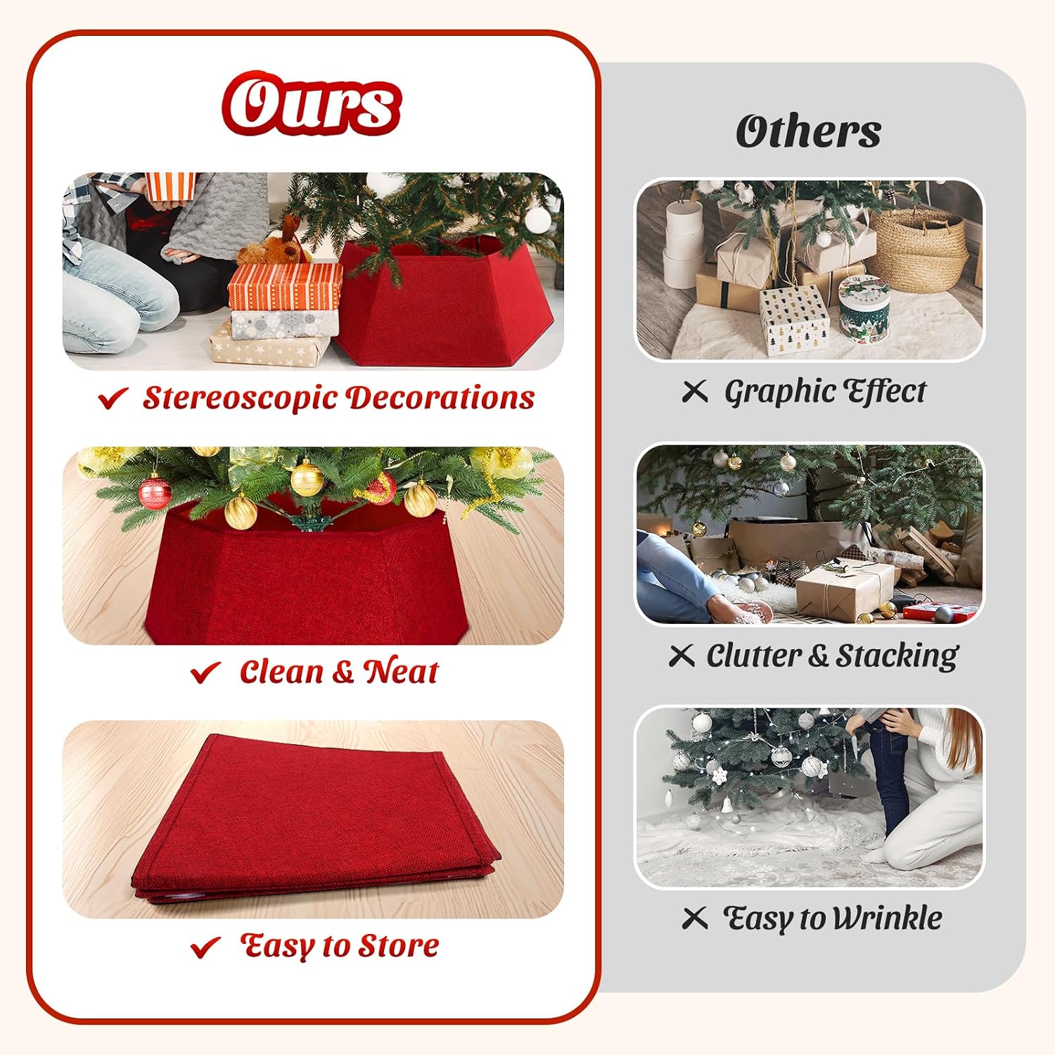 Christmas Tree Skirt 26’’ Christmas Tree Skirts Collar Stand, Foldable Christmas Tree Ring for Artificial Trees