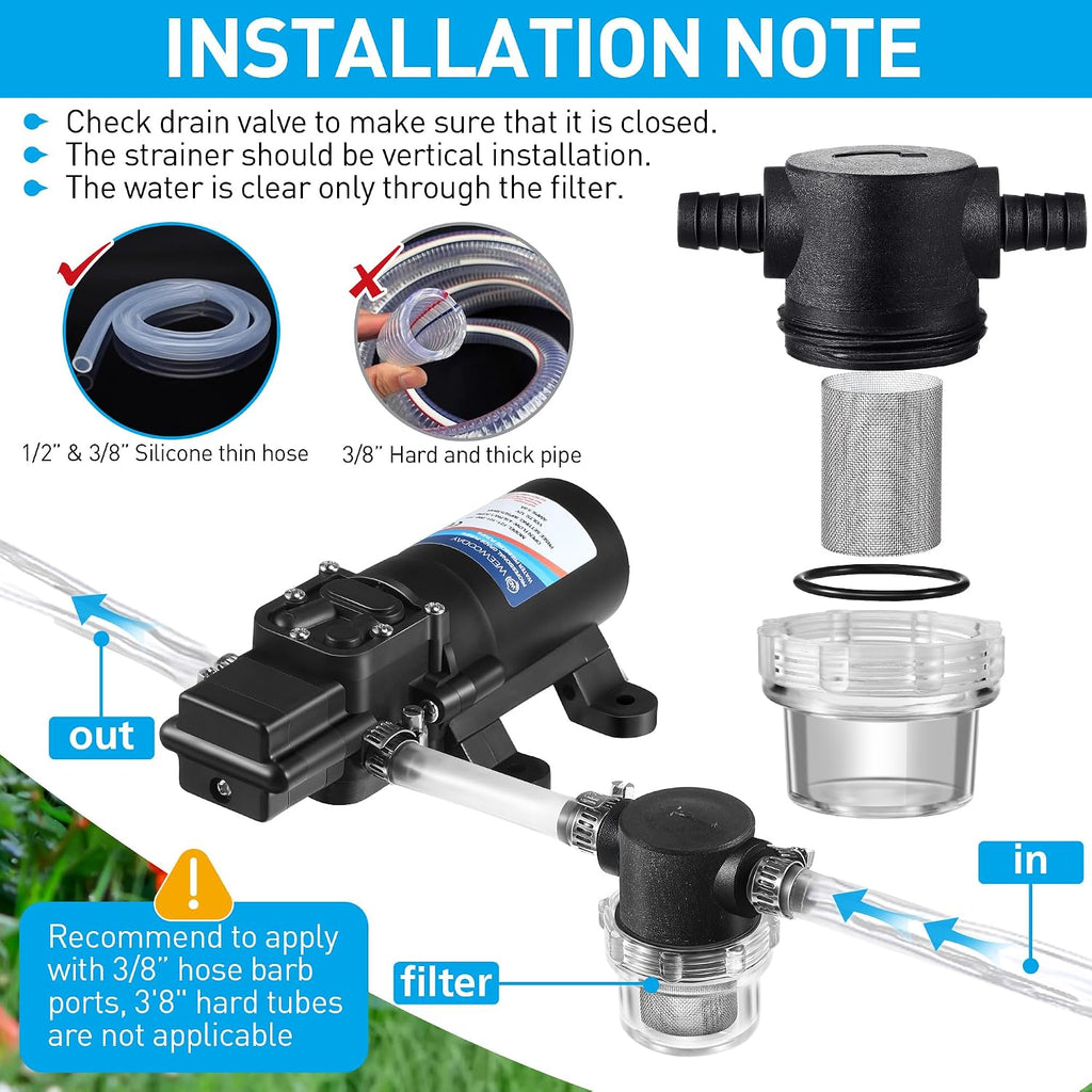 2 Pieces Water Pump Strainer 3/8 ID Hose Barb with Mesh Filter Screen