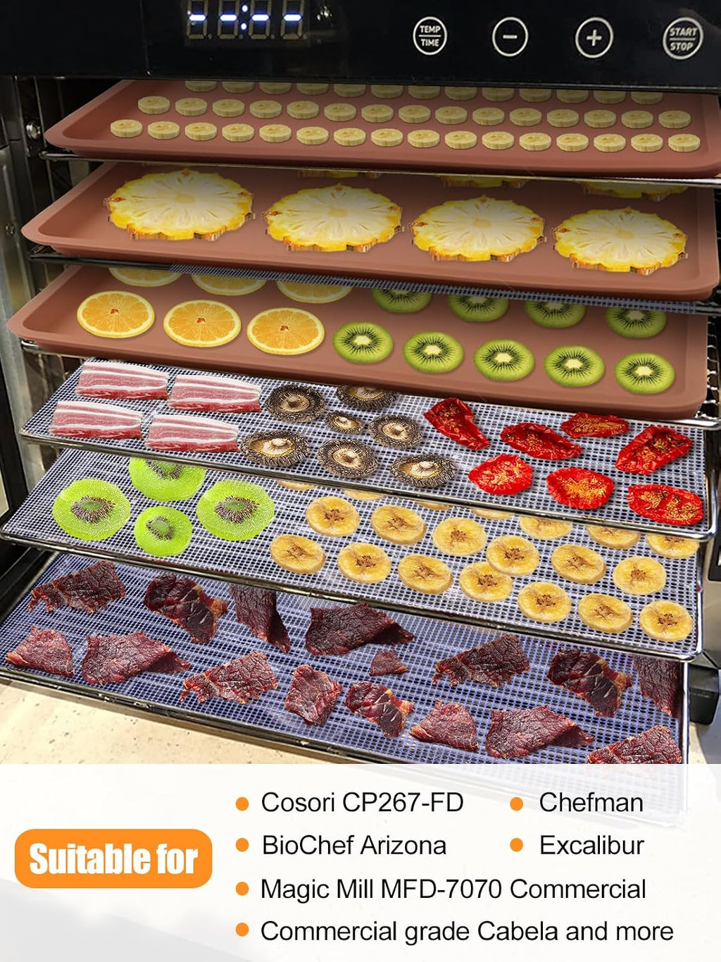 4 Silicone Dehydrator Mats & 6 Mesh Dehydrator Sheets | Reusable Non-stick Tray Liner with Edge, Compatible with