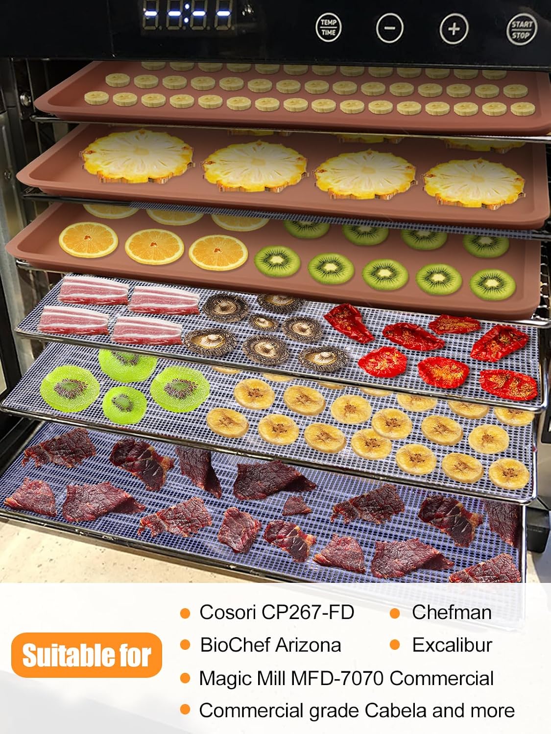 4 Silicone Dehydrator Mats & 6 Mesh Dehydrator Sheets | Reusable Non-stick Tray Liner with Edge, Compatible with