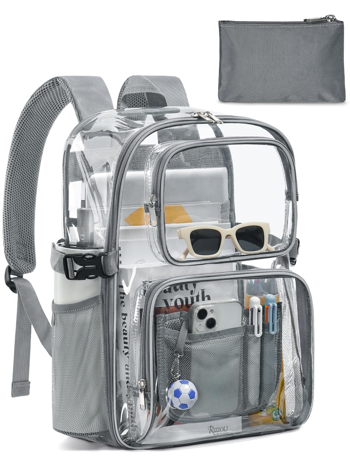 17" Clear Backpack for School, Large Clear Bookbag with Accessories