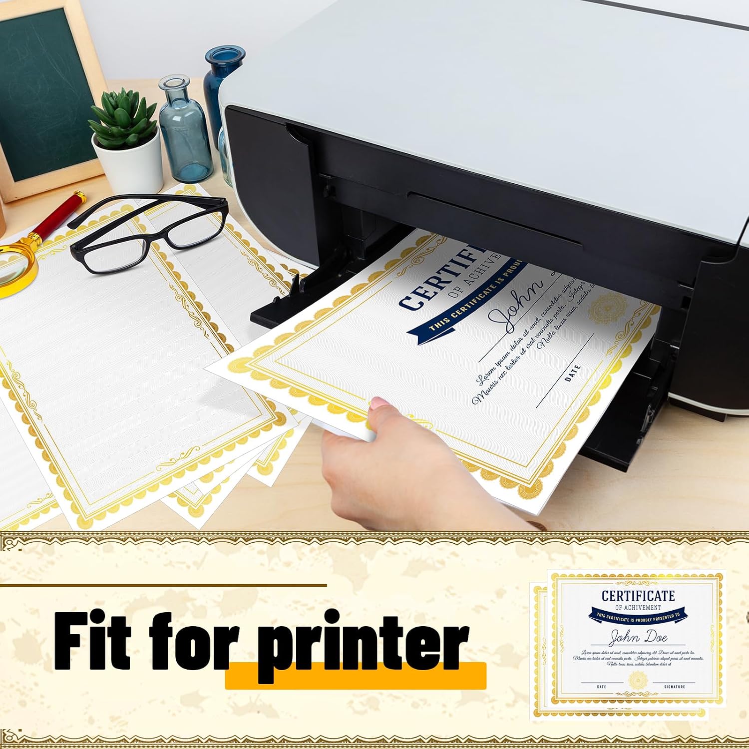 100 Sheet Gold Foil Border Certificate Paper 8. 5 x 11 for Printing Blank Cardstock for Graduation Diploma