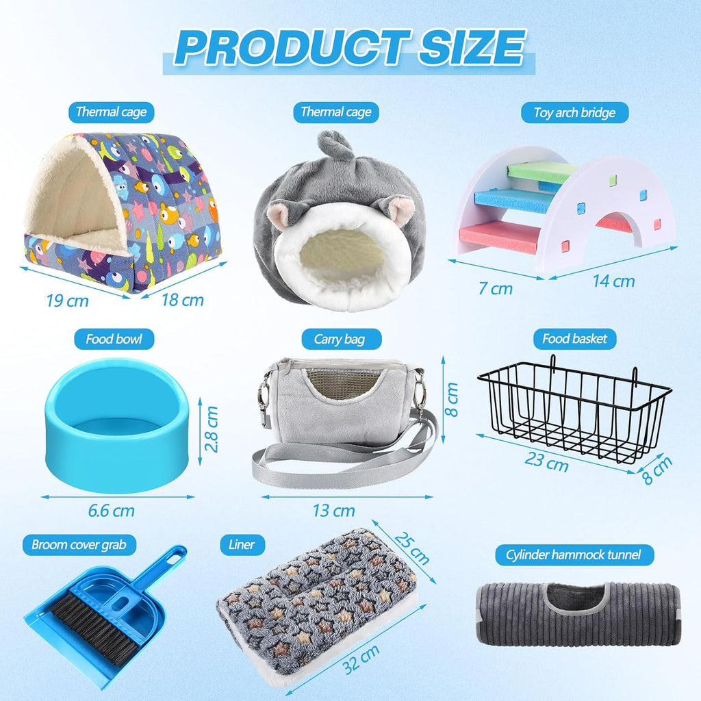 24 Pcs Small Guinea Pig Starter Kit Essentials for Hamster Cage Accessories Toys House Bed Cage Cleaner Food Bowl
