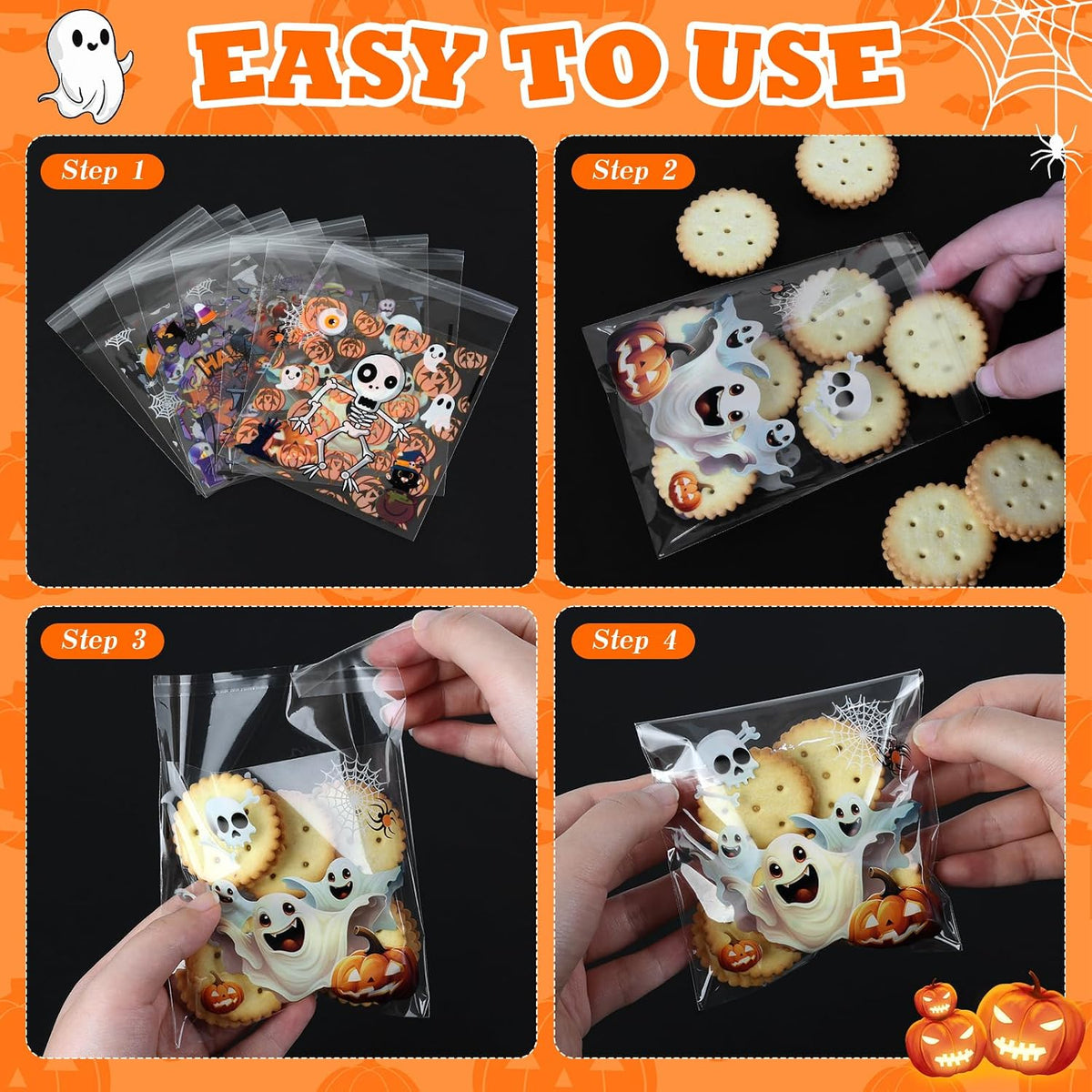 Halloween Treat Bags 200 PCS, Self Seal Cellophane Candy Bags (Set A)
