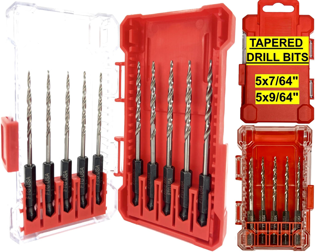 FTG USA 10 Pc #4 & #6 Tapered Drill Bits Replacement for Countersink