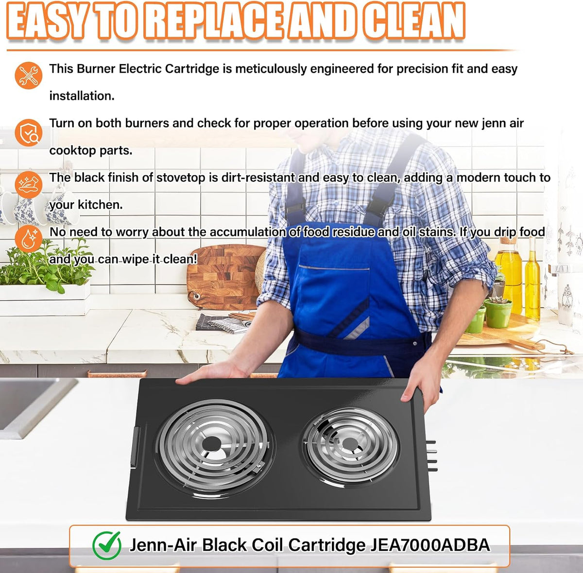 Upgraded JEA7000ADBA Coil Element Cartridge Compatible with Jenn Air Cooktop Replacement Parts Range Stove Cartridge For Whirlpool Electric Burner Cartridge JEA7000ADB With Drip Pans