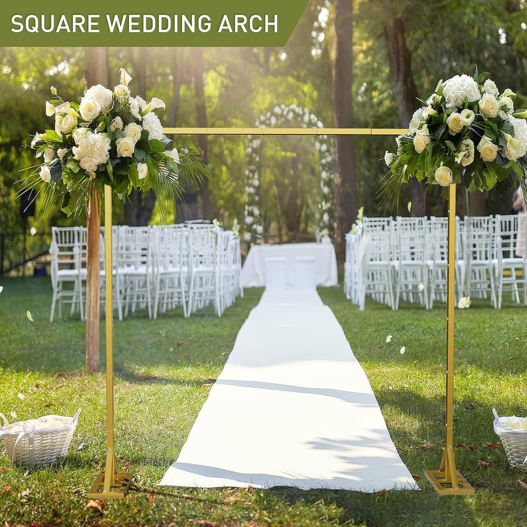 8.2FT Backdrop Stand, Square Wedding Arch & Balloon Stand, Gold