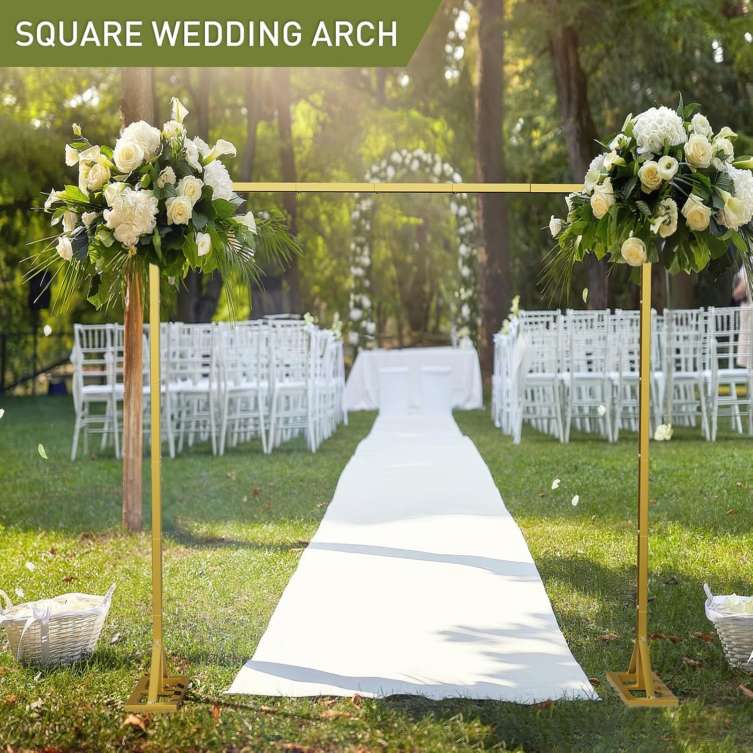 8.2FT Backdrop Stand, Square Wedding Arch & Balloon Stand, Gold
