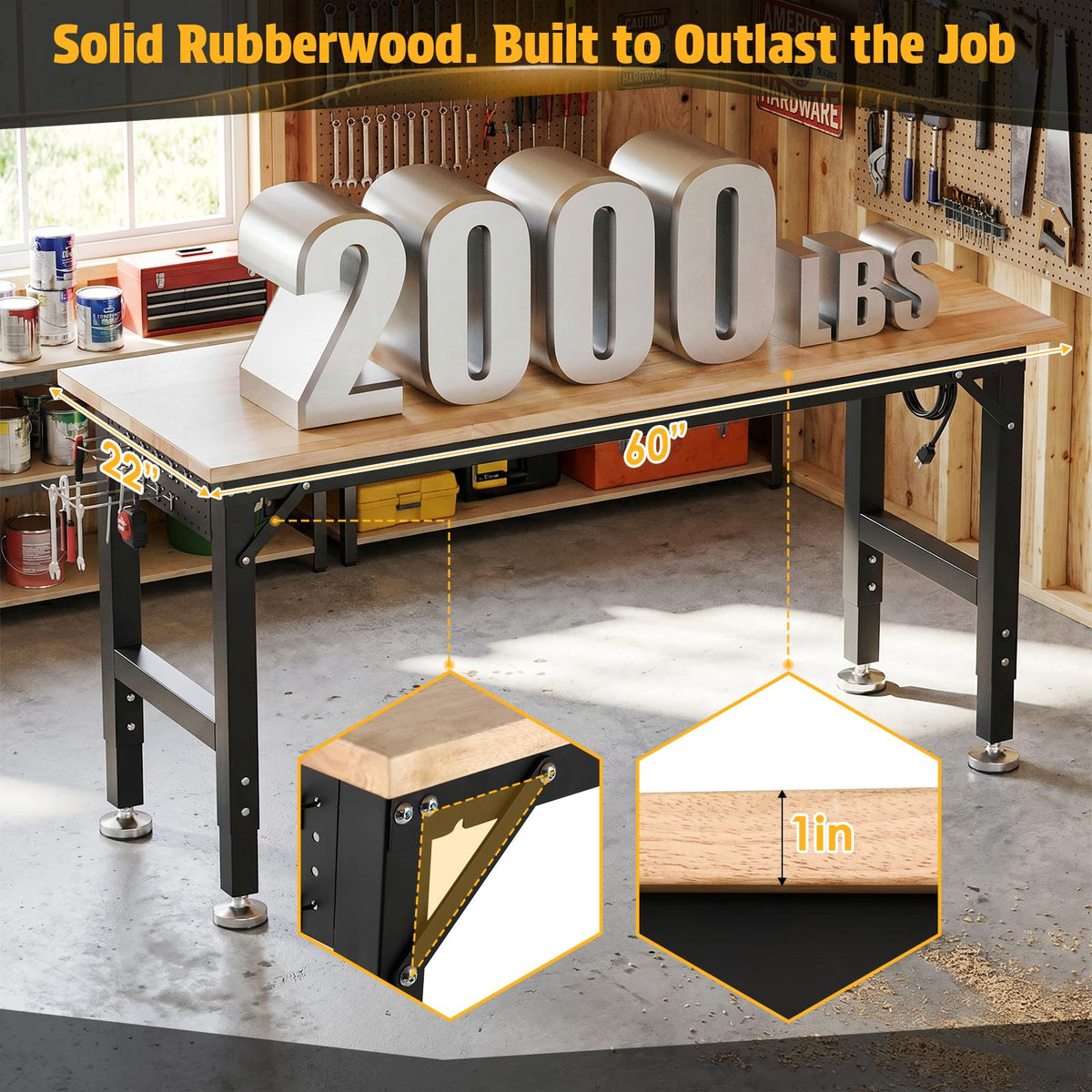 60 x 22-Inch Adjustable Workbench, 2000 lb Capacity