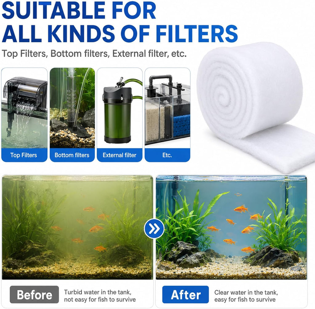 Filter Floss for Fish Tank, Aquarium Filter Floss Rolls, 5.1x157 in