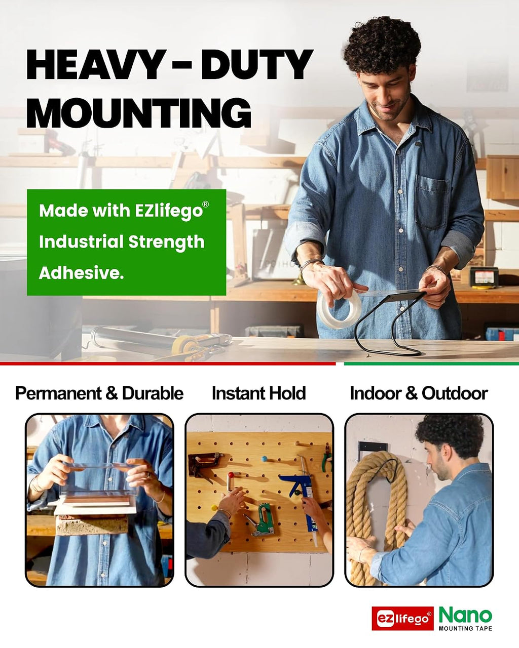 Heavy Duty Invisible Bond Nano Double Sided Mounting Tape, 9.85FT