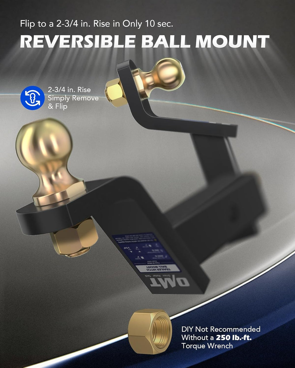 OMT Trailer Hitch Ball Mount, 2" Receiver, 4" Drop, 8000 lb Capacity