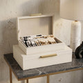 Decorative Storage Boxes with Lids, Set of 2 PU Leather Organizer Boxes
