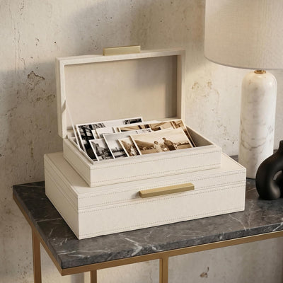 Decorative Storage Boxes with Lids, Set of 2 PU Leather Organizer Boxes