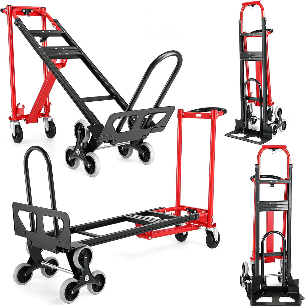 Heavy Duty 1000lbs Hand Truck, 4-in-1 Convertible Stair Climbing Dolly | Foldable Platform Utility Cart with Rubber