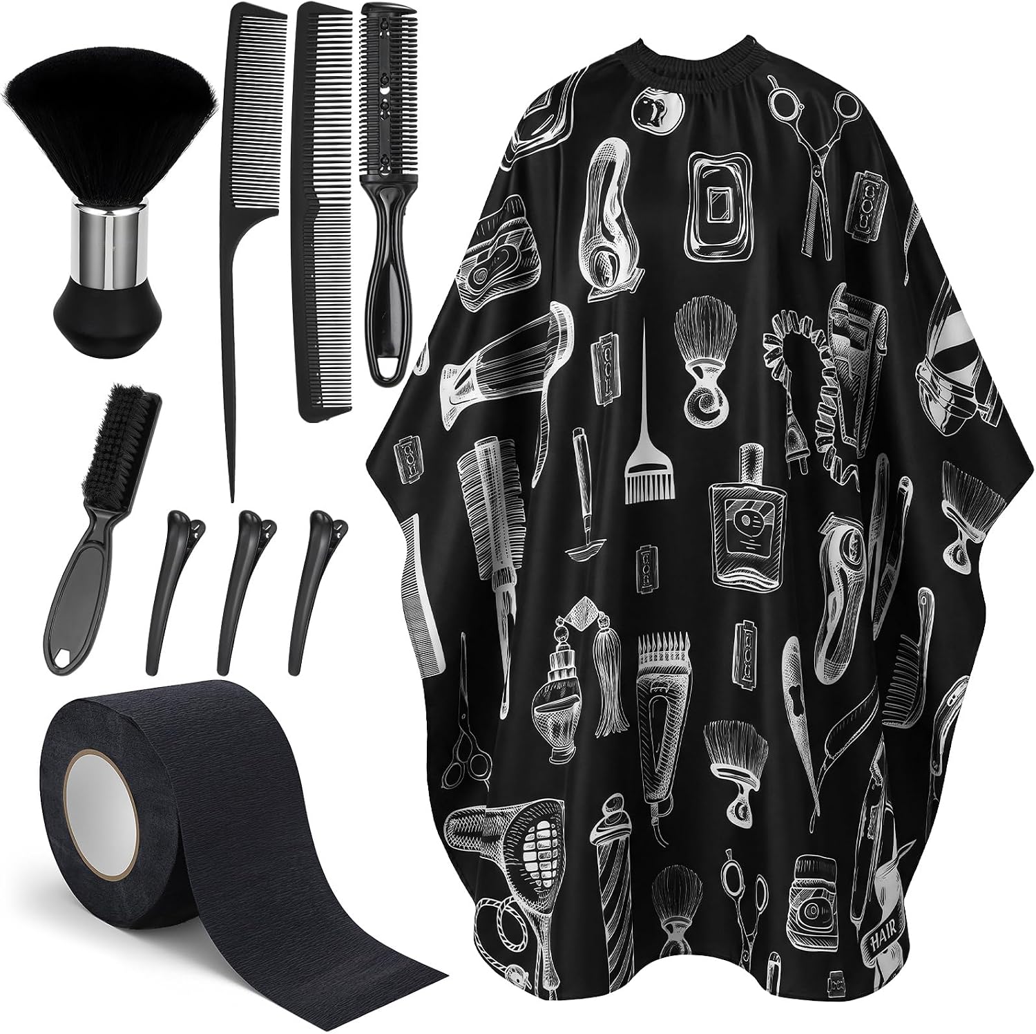 10 Pcs Barber Cape Kit with Combs, Clips, Neck Duster for Home Salon | Barber Gifts for Men,Lightweight