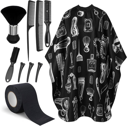 10 Pcs Barber Cape Kit with Combs, Clips, Neck Duster for Home Salon | Barber Gifts for Men,Lightweight