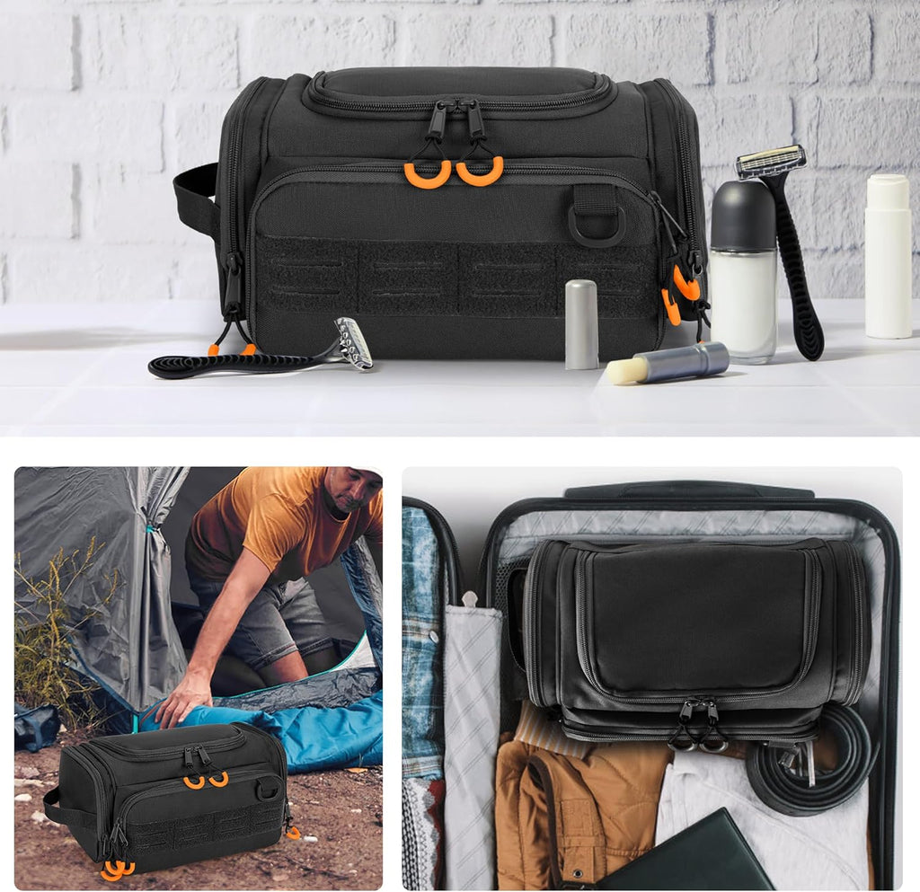 Tactical Toiletry Bag for Men, Hanging Hygiene Bag, Travel Dopp Kit Organizer for Shaving, Shower Essentials and