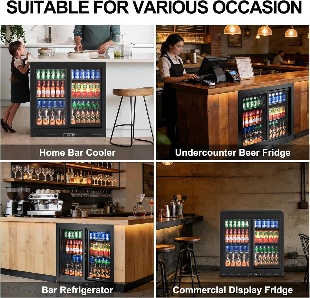Back Bar Cooler with Sliding Doors, Counter Height Beverage Cooler