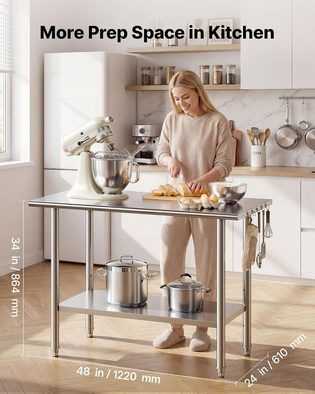 Stainless Steel Work Table, 24x48 Inch Food Prep Table, Commercial Kitchen Workstation with Adjustable Undershelf