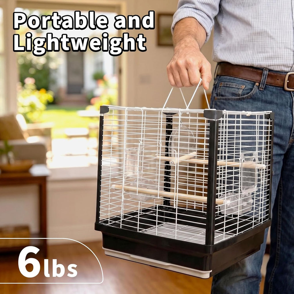 17.5 Inch Small Bird Cage & Travel Carrier – Portable Parrot Cage for Home, Outing, Pet Clinic or Temporary