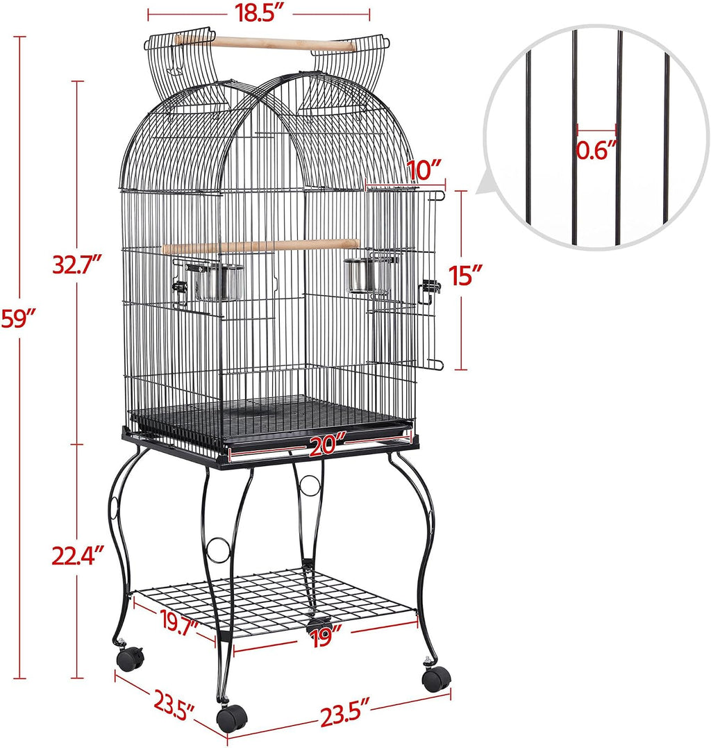 59-Inch Rolling Standing Medium Dome Open Top Bird Cage for Parrots Cockatiels Sun Conures Parakeets Lovebirds