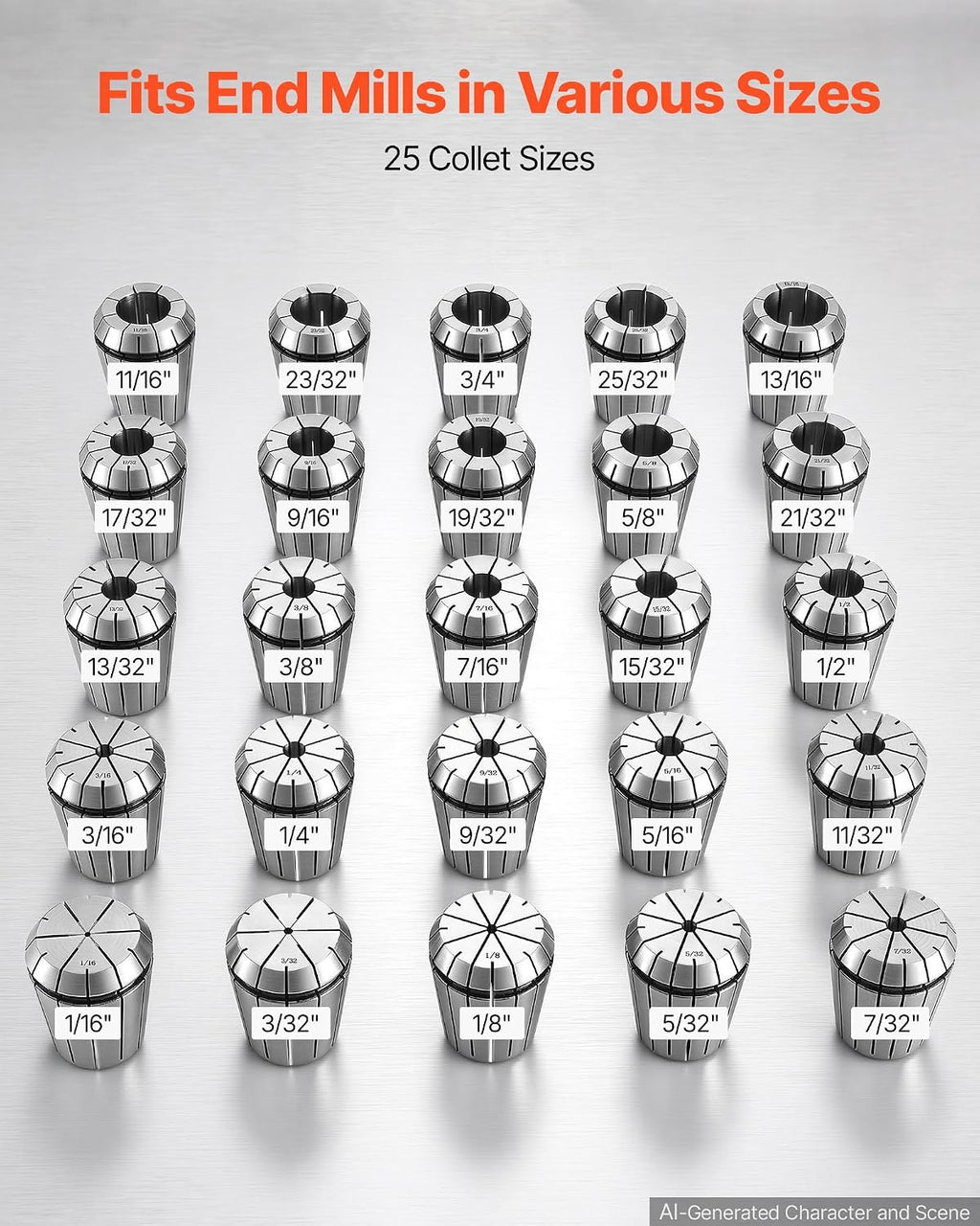 VEVOR ER32 Collet Set 1/16"-13/16" 25 Piece ER32 Spring Collet Chuck Set