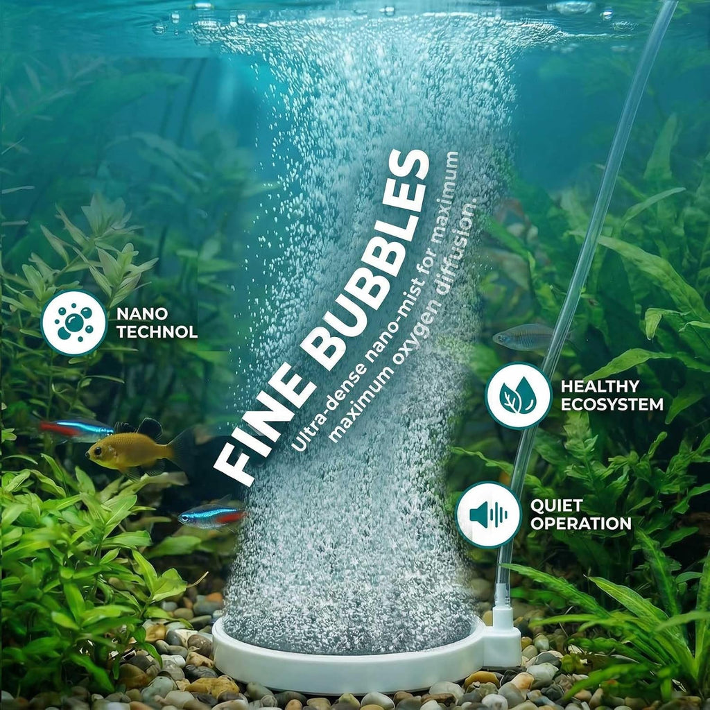 Fish Tank Bubbler, 3.2 Inch Aquarium Air Stone Kit, Nano Quiet Oxygen Diffuser for 20-70 Gallon Tanks, High Dissolved