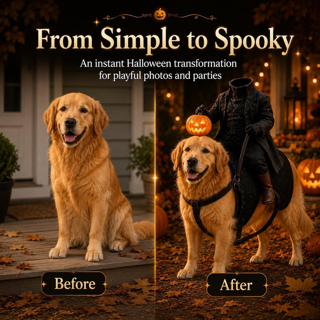 Light-Up Headless Horseman Pet Costume Pumpkin Rider Harness (Black,Large)
