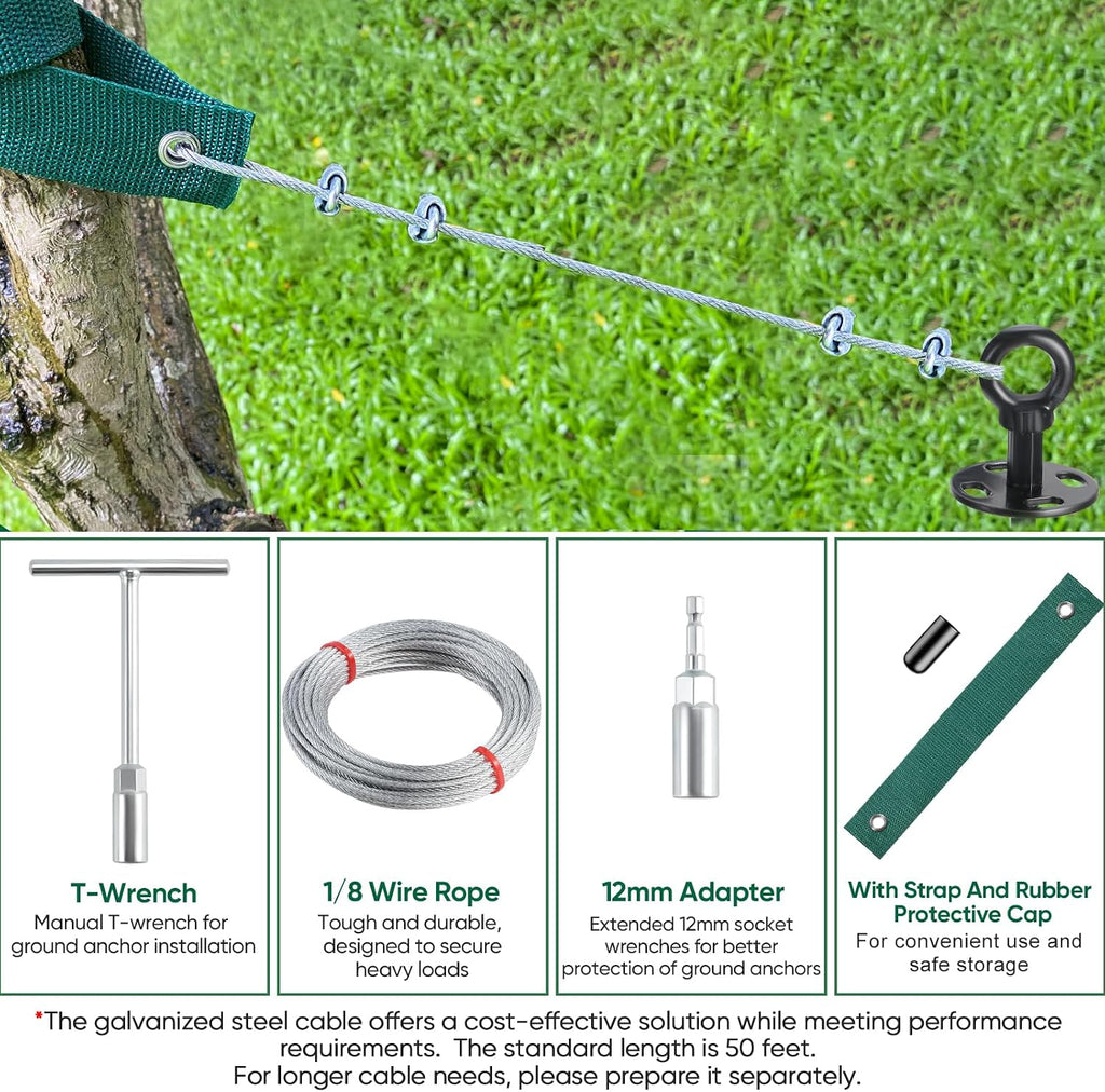 18'' Ground Anchors Screw in Heavy Duty, Shed Anchor Kit with Straps & Steel Cable & Tools, Earth Anchors for Mobile
