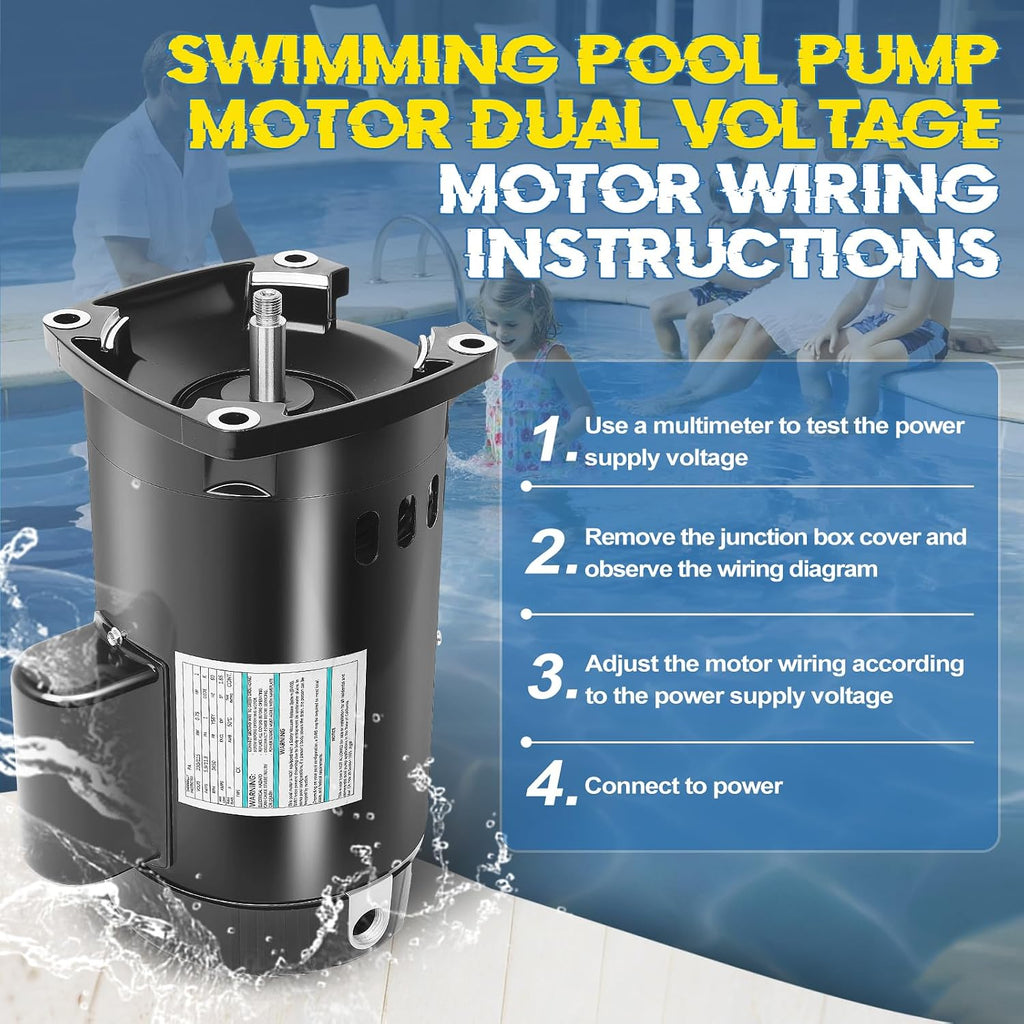 B2848 Pool Pump Motor 1HP 56Y Frame Replacement for Century A.O. Smith