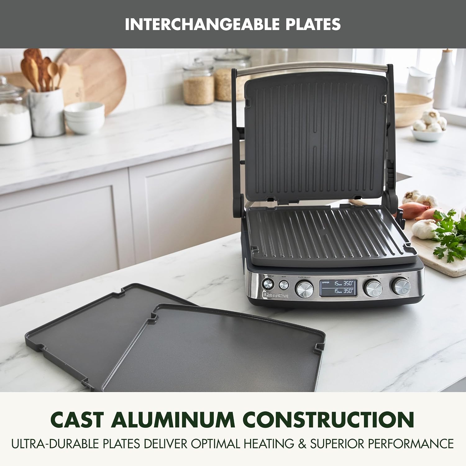 Elite 6-in-1 Multi-Function Contact Grill & Griddle, Healthy Ceramic Nonstick Reversible Plates, Adjustable Shade &