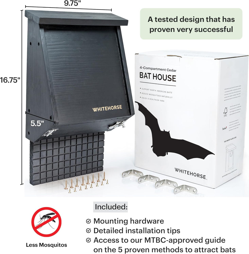 4-Compartment Bat House - A Premium Cedar Bat Box that is Built to Last - Enjoy a Healthier Yard with Fewer Mosquitos